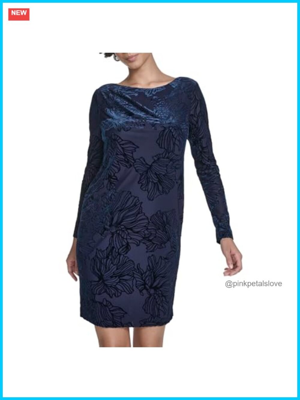 Long Sleeve Boat Neck Velvet Mini Shift Dress Knee-Length